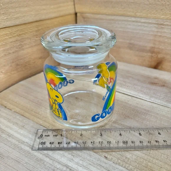 Vintage 1958 1965 Peanuts SNOOPY WOODSTOCK Glass Goodies Candy Jar with Lid - Picture 6 of 6